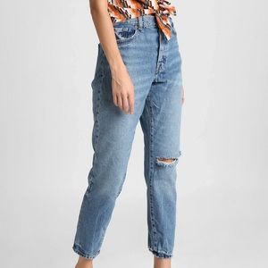 High Rise Knee Slit Mom Jeans